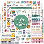 bloom daily planners Student Planner Stickers - 8 Sheets / 672 Stickers - Essential School Themed Variety Pack for Academic Year Planning - Icons & Illustrations to Track Assignments, Exams, & More