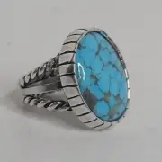 Kingman Spiderweb Turquoise Solid Sterling Silver Ring Size 5-3/4 Signed 10.7g