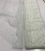 WHITE SOFT HOLOGRAM/SEQUINS NET TULLE FABRIC : 140CM WIDE : $6.00 P/M : #TMS-1