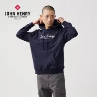 在飛比找momo購物網優惠-【JOHN HENRY】圖騰刺繡連帽T恤-藍