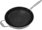 Hell's Kitchen Hybrid 12” Wok Pan, Tri-Clad Stainless Steel and Nonstick Ceramic, PFAS Free, no PFOA, PTFE, or Teflon, Non Toxic Cookware, Metal Utensil Safe, All Cooktops and Oven Safe