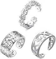 [EIYVPRA] Toe Ring 925 Silver Women's Rings Set Finger Ring Fashion Joint Ring for Women Girls Hypoallergenic Open Heart Toe Rings Tail Finger Flower Rings Beach Foot Ring Jewellery, Alumid