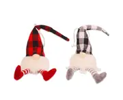 C305 2PCS Christmas Faceless Old Man Doll Sitting Posture Red Black and White Grid with Light Forest Man Doll Pendant