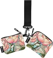 [XYMZR] Mini Zip Around Wristlet keychain Wallet Stain Glasses Flowers for Women Personalized Pattern Detachable Dual Pouch Wristlet Portable Wallet Phone Coin Purse, Multi-colored, One Size