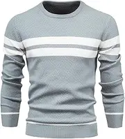 [Gsywaipei] Men's Contrast Knitted Sweater Fall Winter Long Sleeve Male Knits Sweaters Casual Striped Basic Knit Pullover