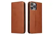 For iPhone 16 Pro Max Case Leather Flip Wallet Folio Cover Stand Brown