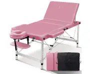 ALFORDSON Massage Table 3 Fold Portable Aluminium Waxing Bed Therapy 85cm Pink