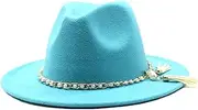 [Dcvmvmn] Men and Women Classic Fedora Hat with Pearl Tassel Chain Woolen Jazz Hat Big Brim Hat Flat Panama Hat, 020, One Size