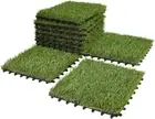 Artificial Grass Turf Tiles Interlocking Set 12 Pieces, Square Fake Grass Tiles