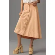 Anthropologie Pilcro Sunbaked Denim Midi Skirt Womens XL Peach Patch Pockets NWT