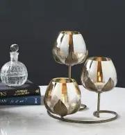 Candlesticks Holders 3pc Bronze Gold Glass Candle Holders Glass Candle