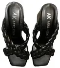 Anne Klein Aiden Chunky Platform Black Faux Leather Block Heel Sandal Size 7.5