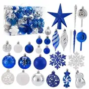 130 Pcs Christmas Ball Ornaments, Christmas Tree Decoration Set White Blue