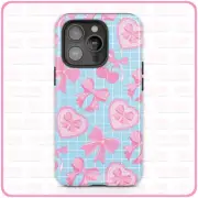 Coquette Cherries (Tiled Blue) iPhone Case Tough Pro 13 Max 16 15 14 MagSafe