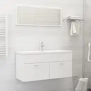 Bathroom Furniture Set White Engineered Wood,Modern Bathroom Vanity Set with Ceramic Basin and Mirror for Compact Spaces Bathroom Furniture