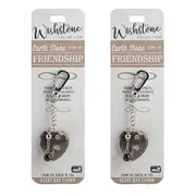 2PK Wishstone Collection Earth Stone Friendship Heart Keyring Charm 4x10cm Brown
