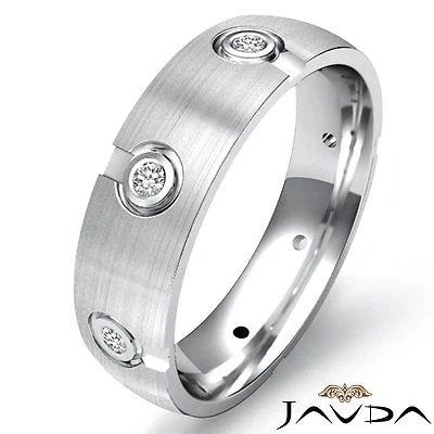 Round Bezel Diamond Dome Wedding Band 18k White Gold Mens Eternity Ring 0.10Ctw