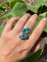 Turquoise Feather Ring | Sterling Silver Size 10 S86