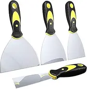 SOVYOULIVE Putty Knife Scrapers, Spackle Knife, Metal Scraper Tool for Drywall Finishing, Plaster Scraping, Decals, and Wallpaper (4 Pack, 5”, 4”, 3”, 1.5” Wide)