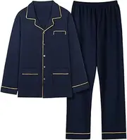 [Generic] Mens 2Pc Cotton Pajama Set Long-Sleeved Button Down Pjs Sets Sleepwear Spring Fall