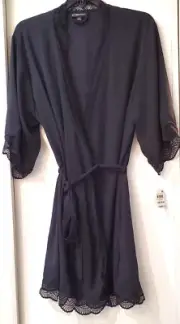 INC International Concepts Black Lace Trim Accent Woman's Robe Medium MSRP $59