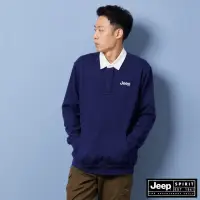 在飛比找momo購物網優惠-【JEEP】男裝 跳色領休閒寬版刷毛長袖POLO衫(深藍色)