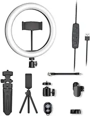 10 Inch Ring Light Kit USB Powered 3 Color Tempe ure Dimming with Ball Head Phone Holder Clamp Desktop Tripod S er for Makeup Live Streaming Selfie P graphy Vlogging Video Recording Black 2 Tripods