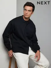 Black Cotton Rich Jersey Button Through Shacket (E23778) | $32