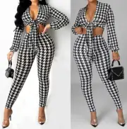 Sexy Trendy Women's Casual 2 Piece Set Check Long Sleeve Checkered Outfit
