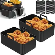 Air Fryer Silicone Pot Silicone Air Fryer Basket Heat Resistant Square Replacement Basket Grill Pan Easy Cleaning Food Safe Air Fryer Oven Accessories for Ninja 8QT Double Basket Air Fryer etc.