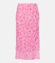 [Dries Van Noten] Dries Van Noten Printed gathered jersey midi skirt AU 10 pink