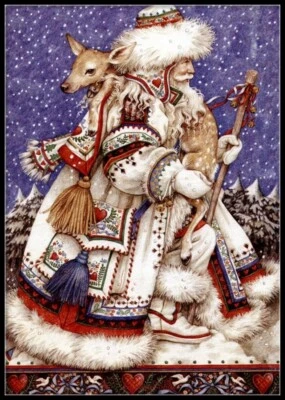 Father Christmas with Deer - Chart Counted Cross Stitch Patterns Needlework