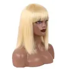 613 Blonde Bob Wig with Bangs 15 inch Short Straight Hair with Bangs Glueless...