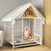 Indoor Decorative Pet Crate, Small Dog House, Furniture Dog Crate with Storage Space + Tray + Pulleys, Thick Reinforced Square Tubes, Suitable for Medium-sized Dogs and Small Dogs(White)