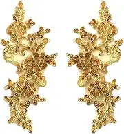 2Pcs Lace Applique Lace Trim Floral Decoration Embellishments Sew on Patches Embroidery Appliques for Sewing Dress Clothes Jeans Jackets, Golden
