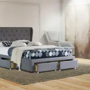 Istyle Wimbledon Queen Drawer Storage Bed Frame Fabric Grey