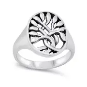 Tree of Life Ring 925 Sterling Silver 17mm Casual Band Size 5-10