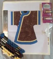Bamboo & Pearl Buttons Kimono Hand Painted Canvas DMC Kreinik Needlepoint Kit