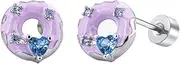 [OIDIMS] Fun Enamel Donut Earrings for Women Girl Screw Back Earrings Heart Shaped Crystal Cartilage Safety Stud Earring Sweet Cute Statement 19g Surgical Steel Barbell Piercing Body Jewelry Birthday Xmas