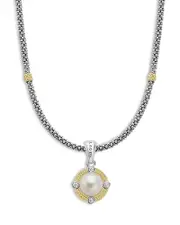 Lagos 18K Yellow Gold & Sterling Silver Luna Cultured Freshwater Pearl & Diamond Pendant Necklace, 18