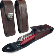 Victorinox Personalised Genuine Leather Pouch/Sheath with Belt Loop Compatible with Swiss Army Lockable Tool [(2-4 Layers) Including Classic, DofE]- Brown