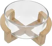 SECFOU 1Set Heat Resistant Glass Serving Bowl with Wooden Base for Salad Fruit Snacks Microwave Safe Elegant Kitchen Tableware for Home Decoration