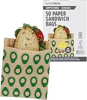 Lunchskins Compostable Food Storage Sandwich Bags Avocado, 50 count