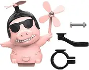 Windmill Pig Bike Bell, Pig Bicycle Horn with Propeller, Bicycle Handlebar Decoration, Windmill Pig Helmet Electric Car Handlebar Pendant for Motorcycle Rear View Mirro Car Dashboard Decorations