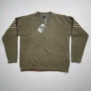 Woolrich Sweater Men's Medium Green Knit V Neck Pullover Wool NWT