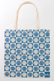 Blue Check Tote Bag Printed Shell Checkered - Size ONE, Women's Canvas Bag