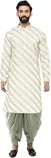 [KISAH] Men's Kurta, Cream Cotton Blend, Printed Regular Fit Mandarin Collar Long Sleeves