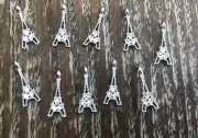 Old Stock Silver Plated Clear Crystal Encrusted Eiffel Tower Figural Charms Lot