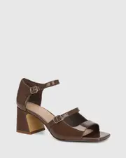 Maika Rich Brown Patent Leather Block Heel