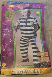 Convict Man Jail Prisoner Costume NEW Full Figured Adult Mens NEW Rubies